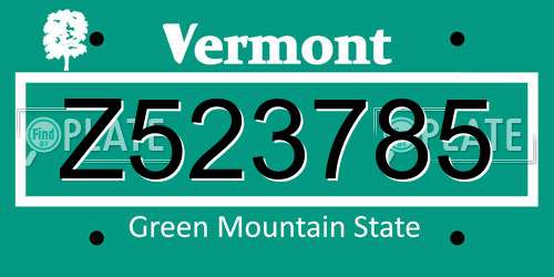 Z523785 Vermont License Plate