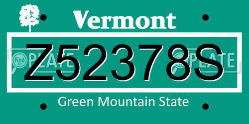 Z52378S Vermont License Plate