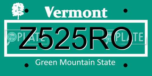 Z525RO Vermont License Plate