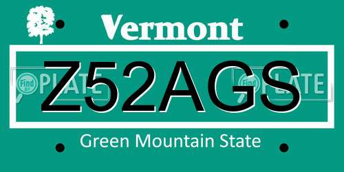 Z52AGS Vermont License Plate
