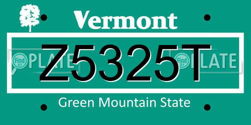 Z5325T Vermont License Plate