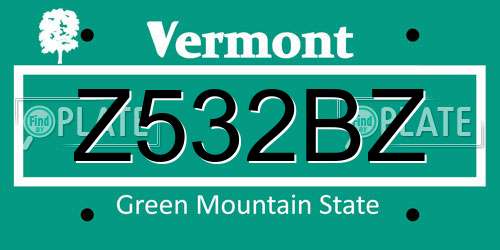 Z532BZ Vermont License Plate