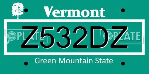 Z532DZ Vermont License Plate