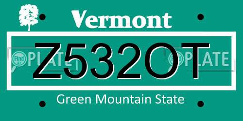 Z532OT Vermont License Plate