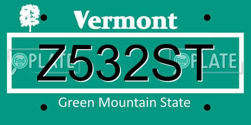 Z532ST Vermont License Plate