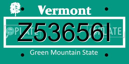 Z53656I Vermont License Plate