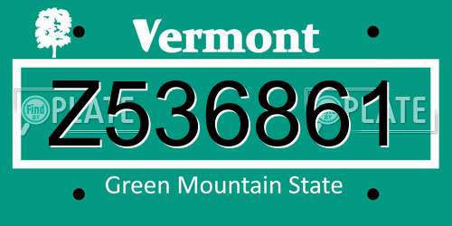 Z536861 Vermont License Plate