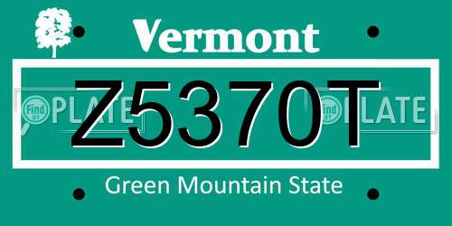 Z5370T Vermont License Plate