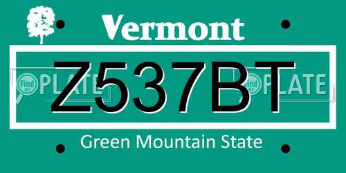 Z537BT Vermont License Plate