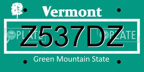 Z537DZ Vermont License Plate