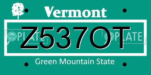 Z537OT Vermont License Plate