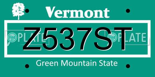Z537ST Vermont License Plate