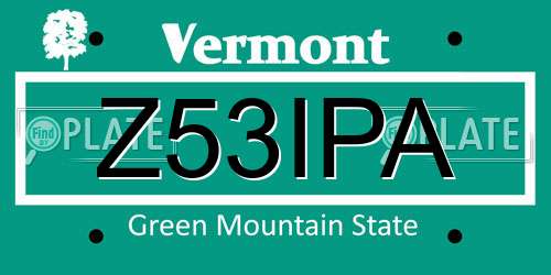 Z53IPA Vermont License Plate