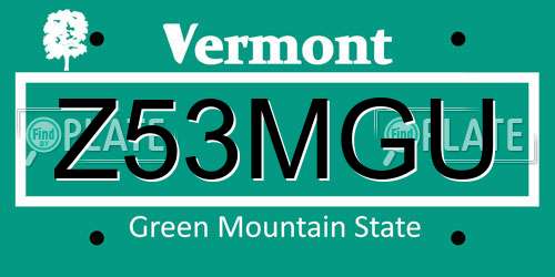 Z53MGU Vermont License Plate