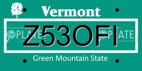 Z53OFI Vermont License Plate