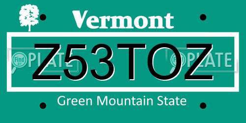 Z53TOZ Vermont License Plate