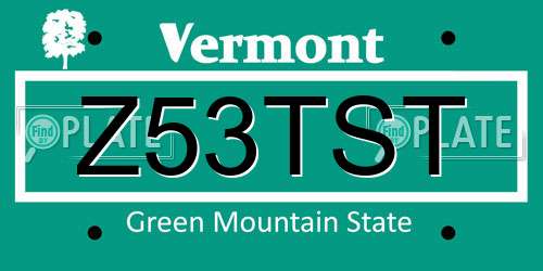 Z53TST Vermont License Plate