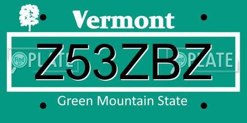 Z53ZBZ Vermont License Plate