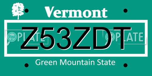 Z53ZDT Vermont License Plate