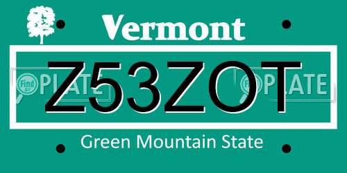 Z53ZOT Vermont License Plate
