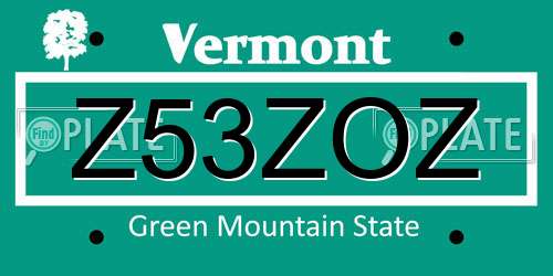 Z53ZOZ Vermont License Plate