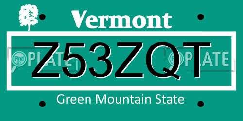 Z53ZQT Vermont License Plate