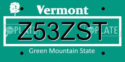 Z53ZST Vermont License Plate