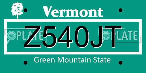 Z540JT Vermont License Plate