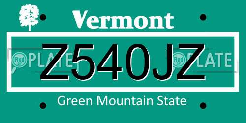 Z540JZ Vermont License Plate