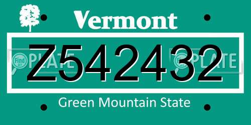 Z542432 Vermont License Plate