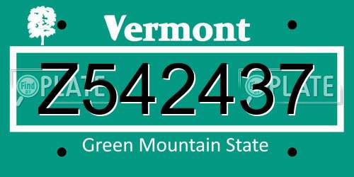 Z542437 Vermont License Plate