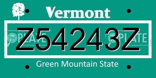Z54243Z Vermont License Plate