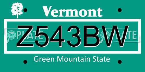 Z543BW Vermont License Plate
