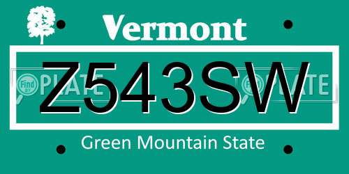 Z543SW Vermont License Plate