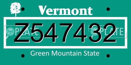 Z547432 Vermont License Plate