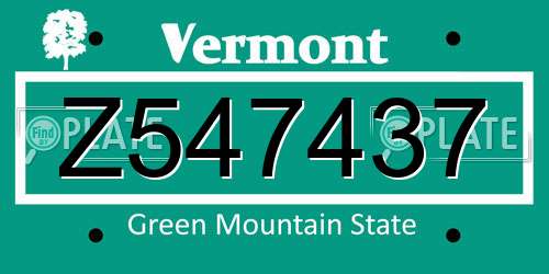 Z547437 Vermont License Plate