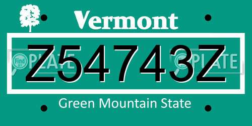 Z54743Z Vermont License Plate