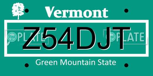 Z54DJT Vermont License Plate