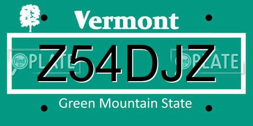 Z54DJZ Vermont License Plate