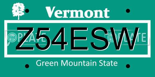 Z54ESW Vermont License Plate