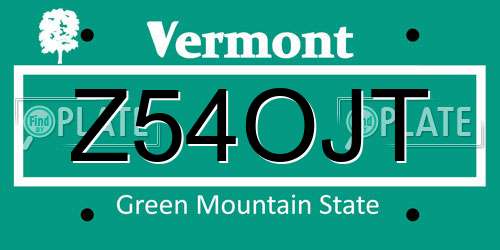 Z54OJT Vermont License Plate