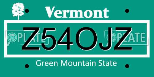 Z54OJZ Vermont License Plate
