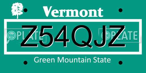 Z54QJZ Vermont License Plate