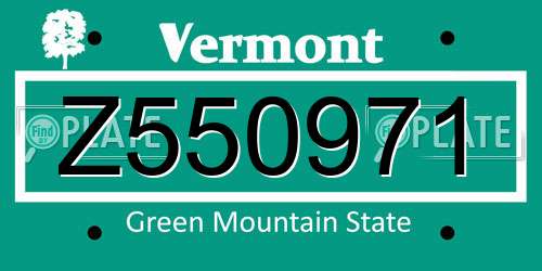 Z550971 Vermont License Plate