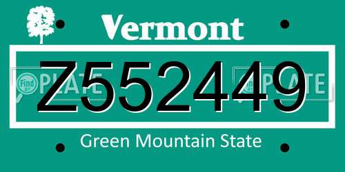 Z552449 Vermont License Plate
