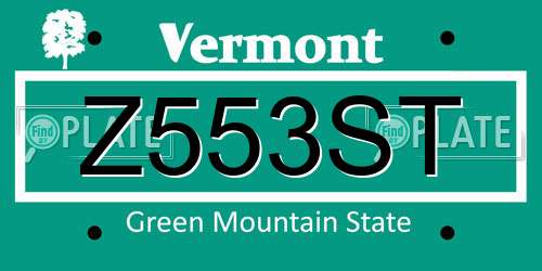 Z553ST Vermont License Plate