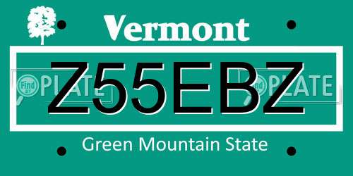 Z55EBZ Vermont License Plate