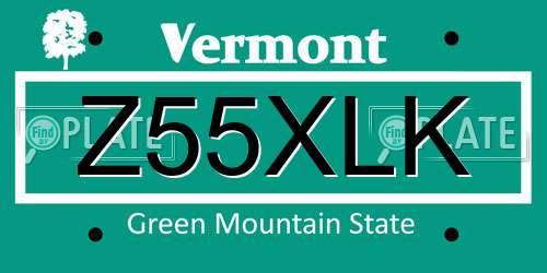 Z55XLK Vermont License Plate