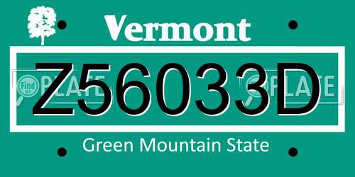 Z56033D Vermont License Plate