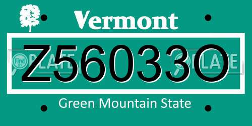 Z56033O Vermont License Plate